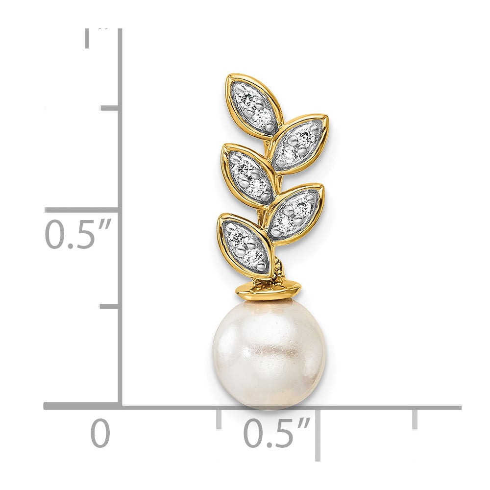 14K Polished Diamond and Pearl Leaf Chain Slide