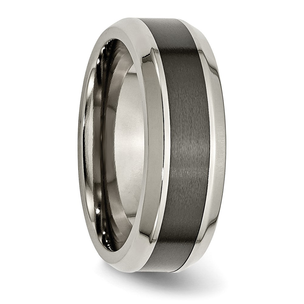 Titanium Polished w/Black Ceramic Center 8mm Beveled Band Size - 7.5