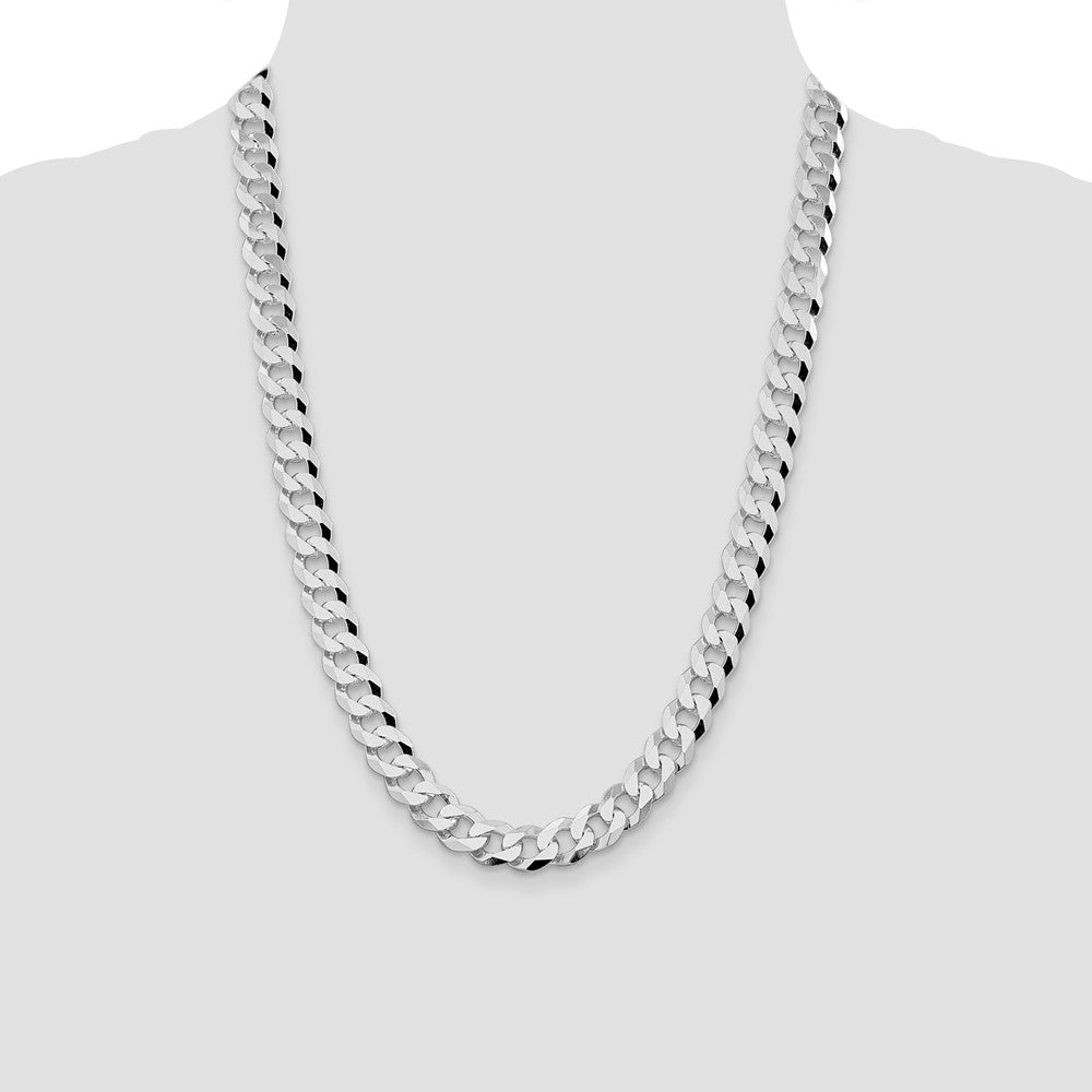 Sterling Silver Rhodium-plated 10.6mm Beveled Curb Chain 24 Inches