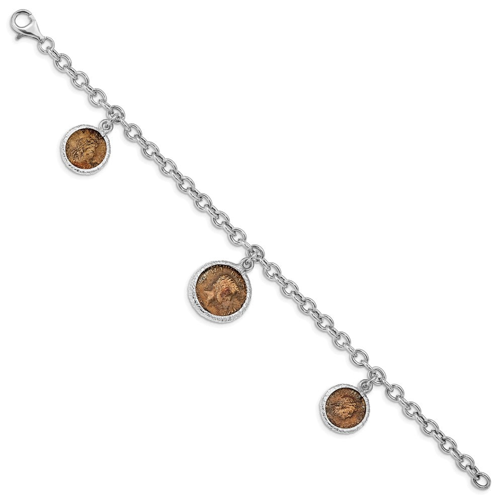 Sterling Silver Rhodium-plated Bronze Roman Coin Bracelet