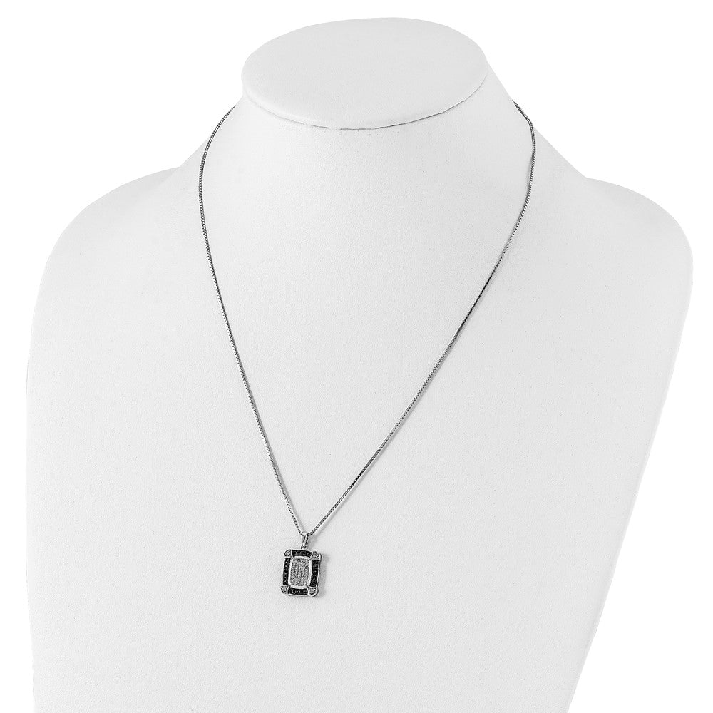 White Night Sterling Silver Rhodium-plated Black and White Diamond 18 Inch Necklace with 2 Inch Extender 18 Inches