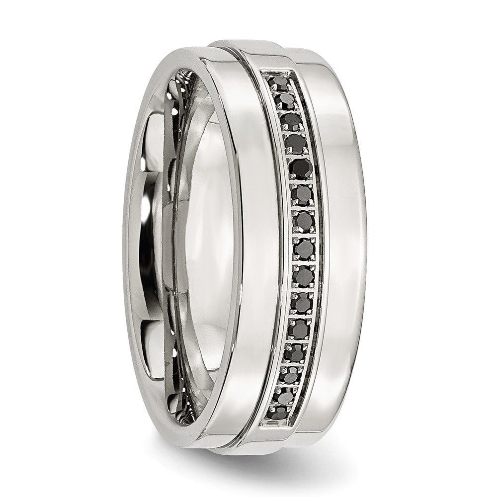 Stainless Steel Polished 1/6ct Black Diamond 8mm Flat Band Size - 10
