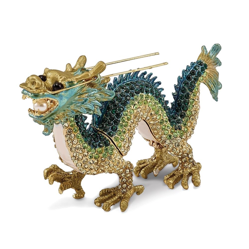 Pewter Enamel Chi Dragon Trinket Box