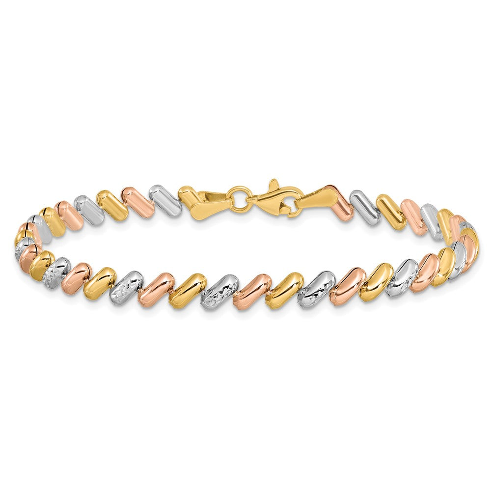 10k Tri-color Polished and D/C Fancy Link Bracelet 7.5  inches