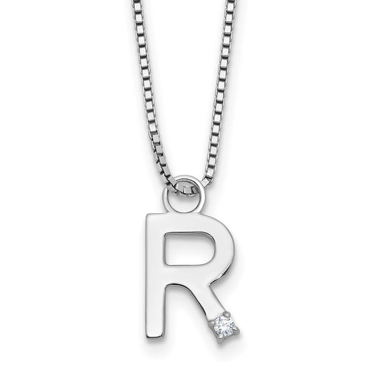 White Ice Sterling Silver Rhodium-plated 18 inch Diamond Letter R Initial Necklace plus 2 inch Extender 18 Inches