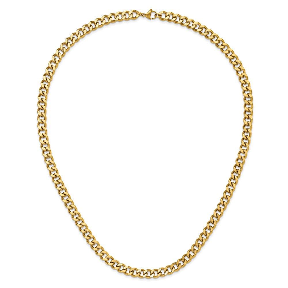 Stainless Steel Polished Yellow IP 24in Curb 8mm Chain Necklace
