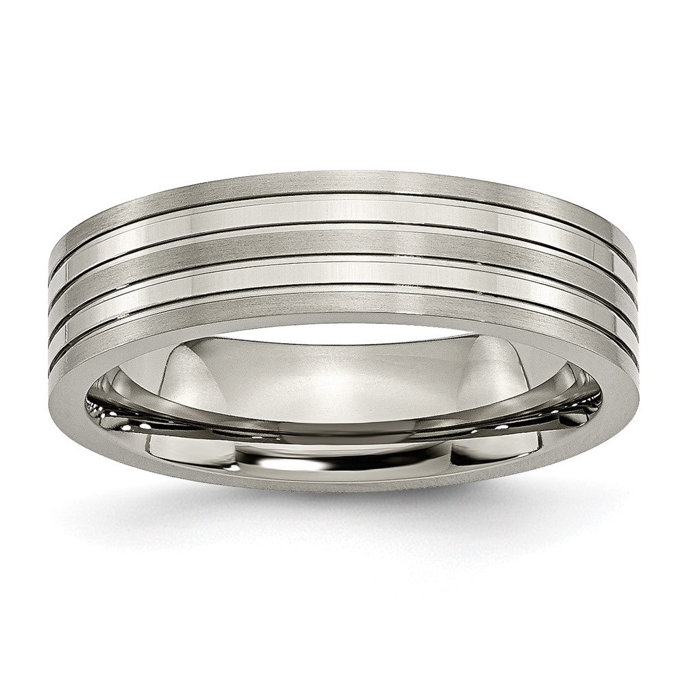 Titanium Brushed and Polished 6mm Grooved Band Size - 12.5