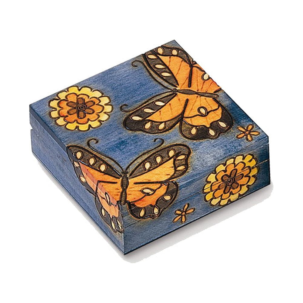Handcrafted Solid Wood Painted Butterfly Keepsake Box GM8538