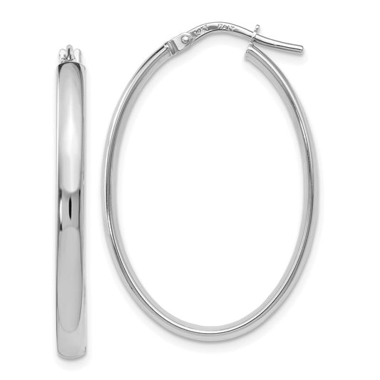 14K White Gold Polished Oval Hoop Earrings