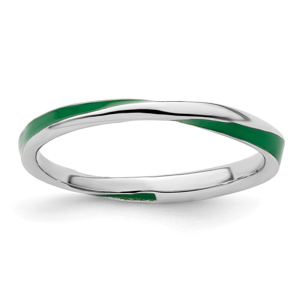 Sterling Silver Stackable Expressions Twisted Green Enameled Ring Size -10