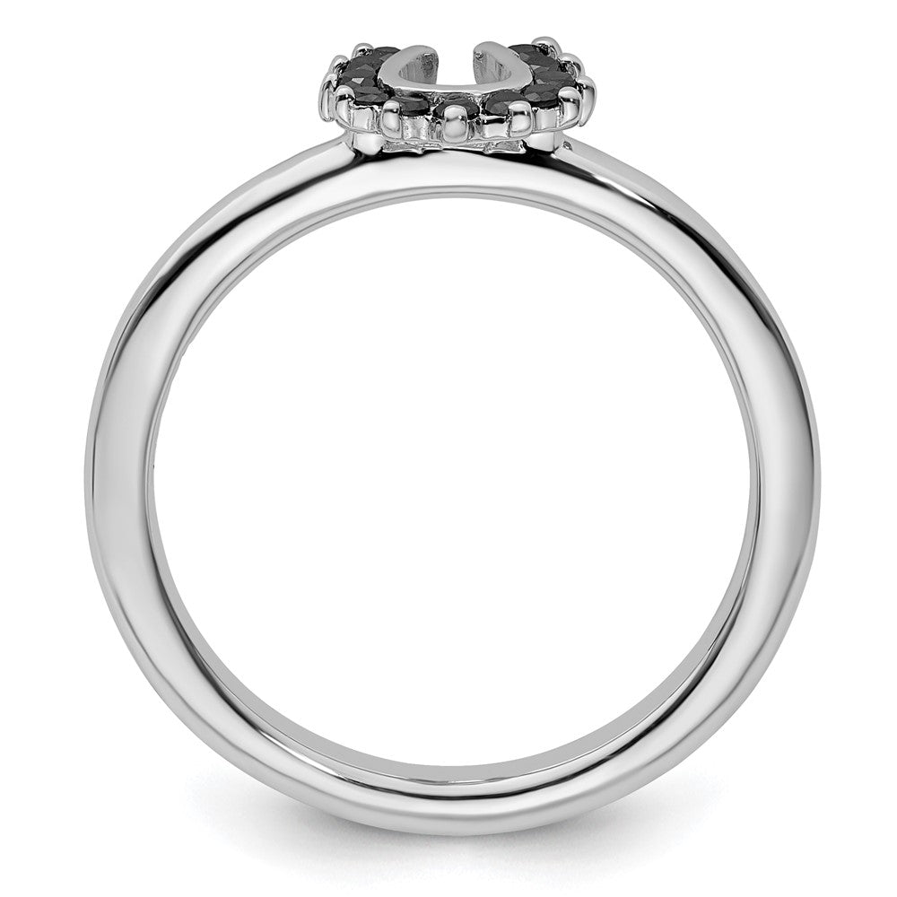 Sterling Silver Stackable Expressions Rhodium Black Dia. Horseshoe Ring Size -9