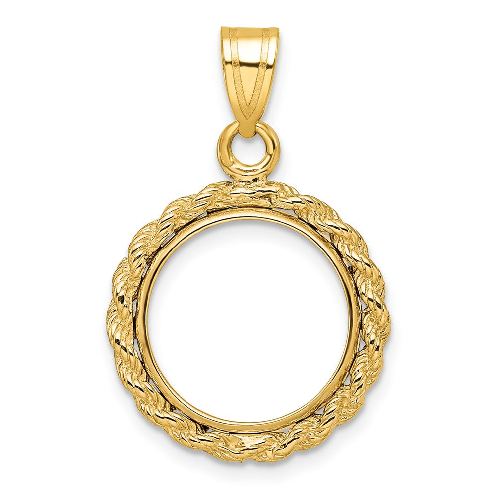 Wideband Distinguished Coin Jewelry 14k Polished Rope 14.0mm Prong Coin Bezel Pendant