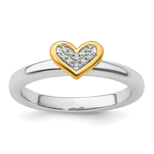 Sterling Silver Stackable Expressions Gold-plated Heart w/Diamond Ring Size -6