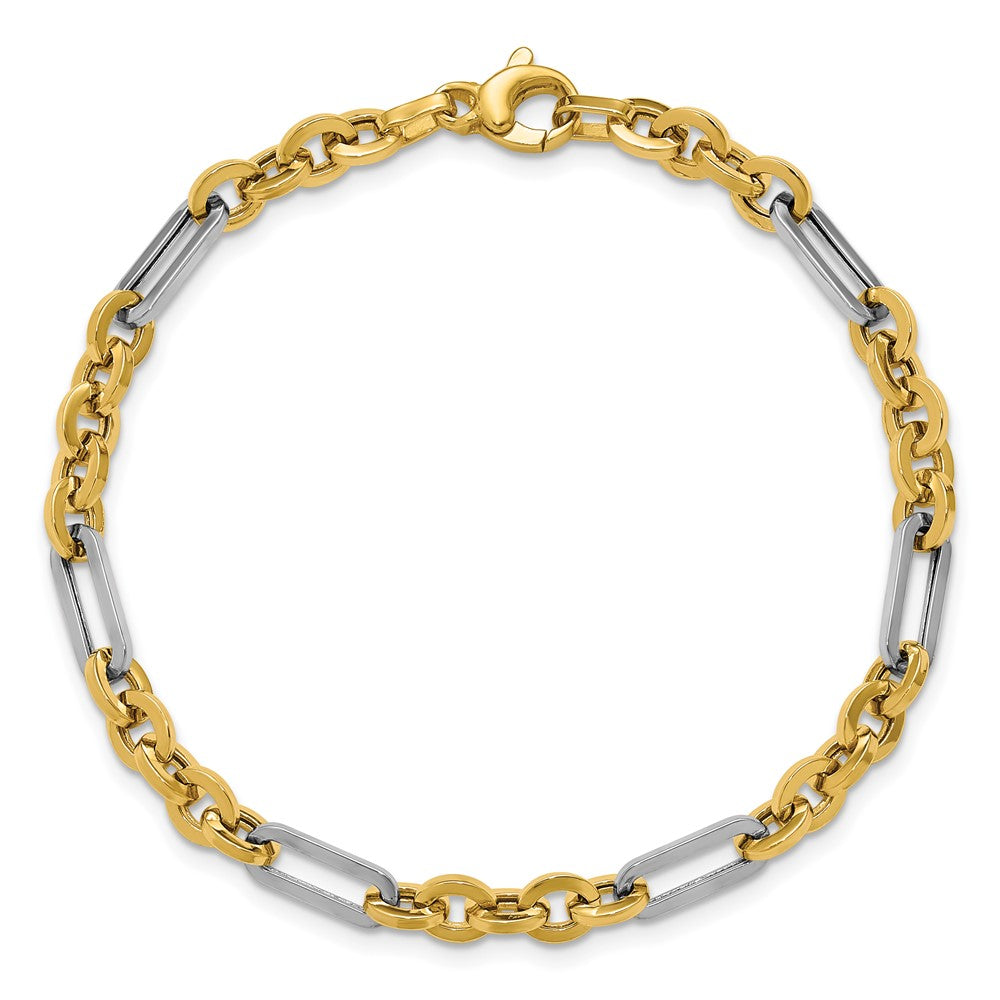 14K w/White Rhodium Polished Cable and Paperclip Link Bracelet 7.5  inches