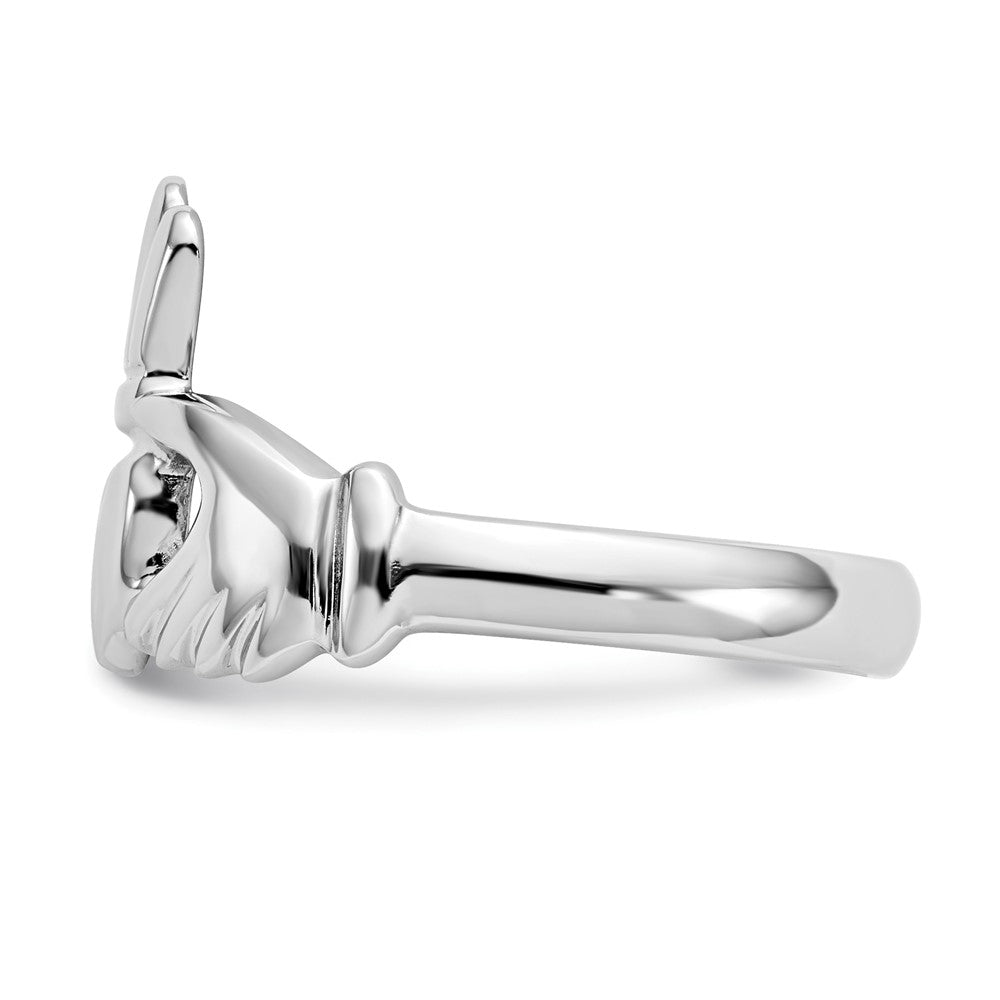 14k White Gold Polished Claddagh Ring Size 8