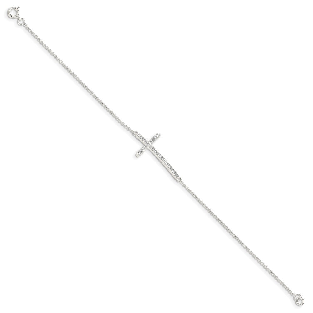 Sterling Silver CZ Cross Bracelet 7 inches