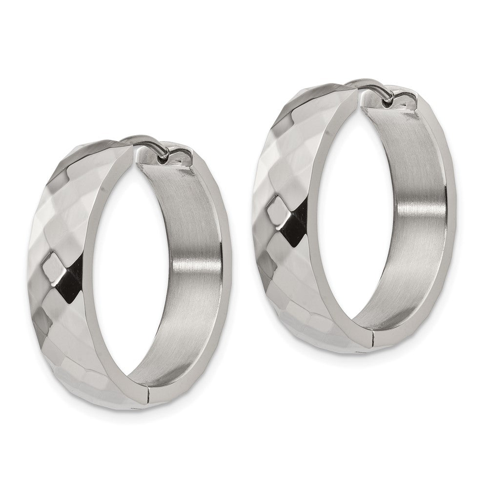 Stainless Steel Polished and Textured 6mm Hinged Hoop Earrings