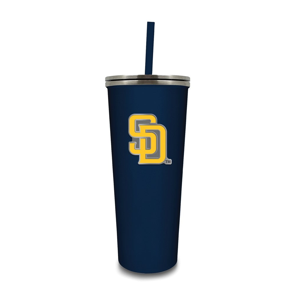MLB San Diego Padres Stainless Steel 24 ounce Skinny Tumbler with Emblem and Straw