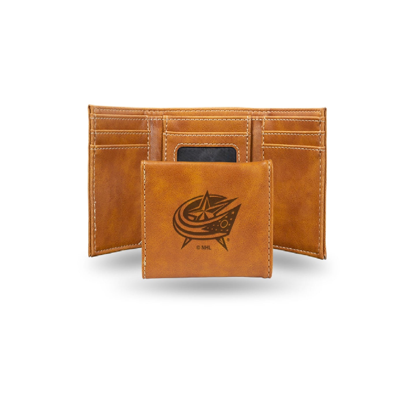 Hockey Rico Industries Columbus Blue Jackets Brown Laser Engraved Trifold Laser Engraved Tri-Fold Wallet - Men's Accessory