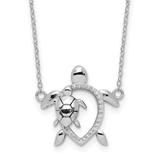 Sterling Silver Rhodium-plated Polished CZ Turtles 16 inch with a 2 inch extention Necklace 16 Inches