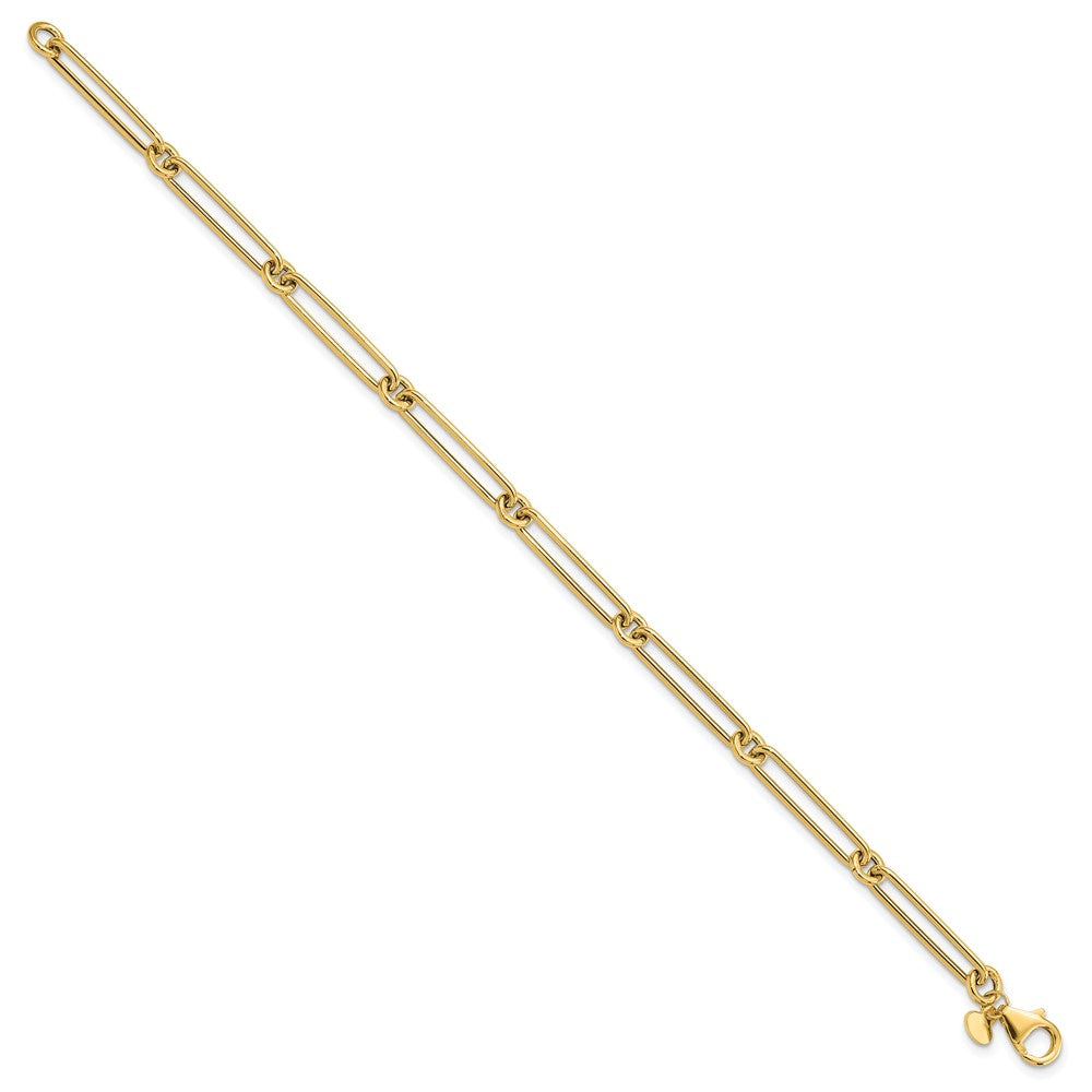 14K Polished Hollow Paperclip Link Bracelet 7.5  inches