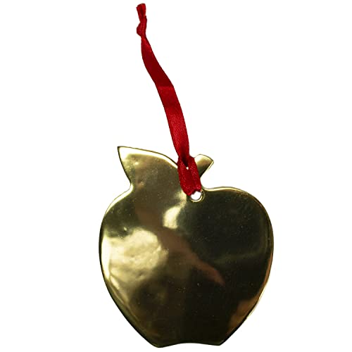 Cathedral Art Abbey & CA Gift Gold Teacher Apple Artmetal Ornament On Red Ribbon