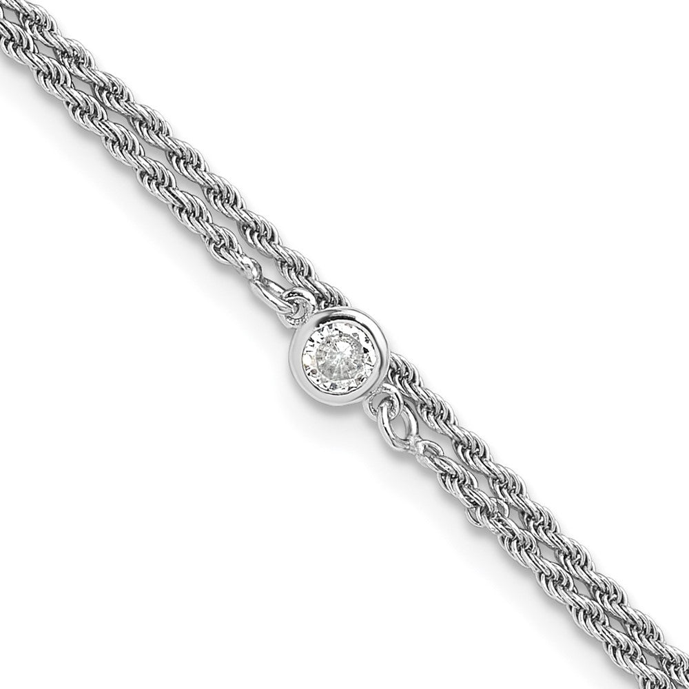 Sterling Silver RH-plated Polished CZ 2-Strand 9 in Plus 1.5in ext 9  inches