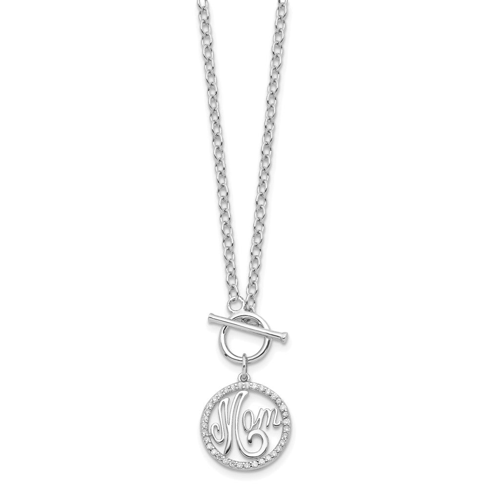 Sterling Silver Rhodium-plated Polished CZ MOM 18 inch Necklace 18 Inches