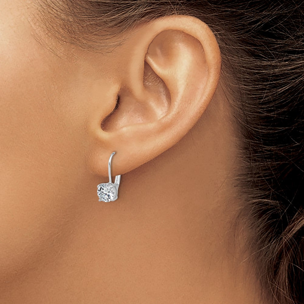 Sterling Shimmer Sterling Silver Rhodium-plated 6mm CZ 2 Stone Leverback Earrings