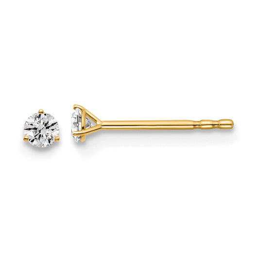 14k Yellow Gold 1/10 ctw Lab Grown Diamond VS/SI+ G+ Round 3 Prong Heavy Wt. Stud Earrings