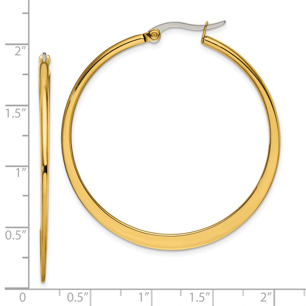 Stainless Steel Polished Yellow IP Tapered 43mm Diameter Hoop Earrings