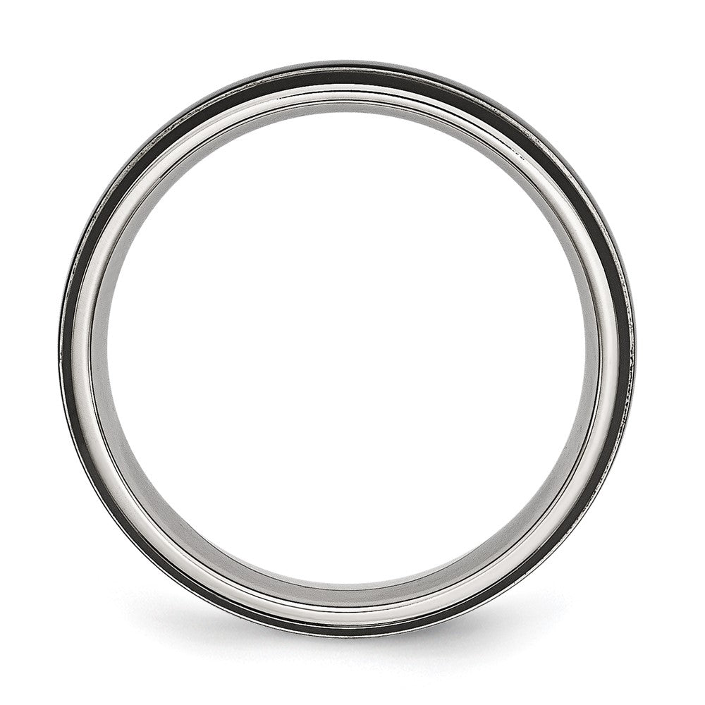 Stainless Steel Polished Black IP-plated 6mm Grooved Band Size - 10.5