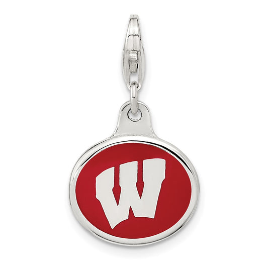 Amore La Vita Sterling Silver Rhodium-plated Polished Enameled University of Wisconsin Charm with Fancy Lobster Clasp