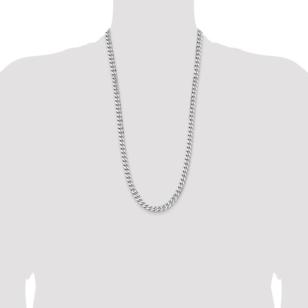Sterling Silver Rhodium-plated 7.5mm Curb Chain 28 Inches