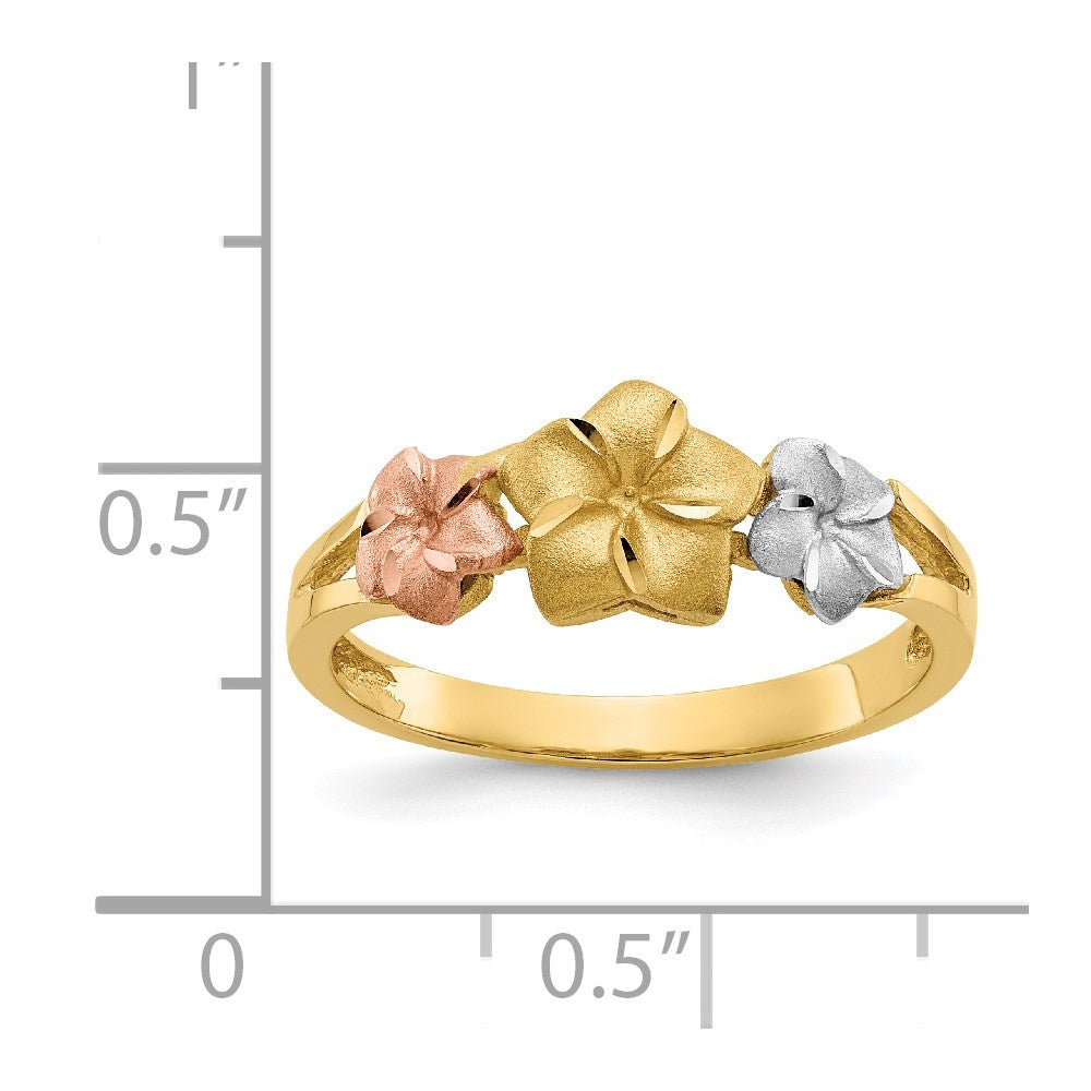 14k Tri-color Plumeria Ring Size 6.75