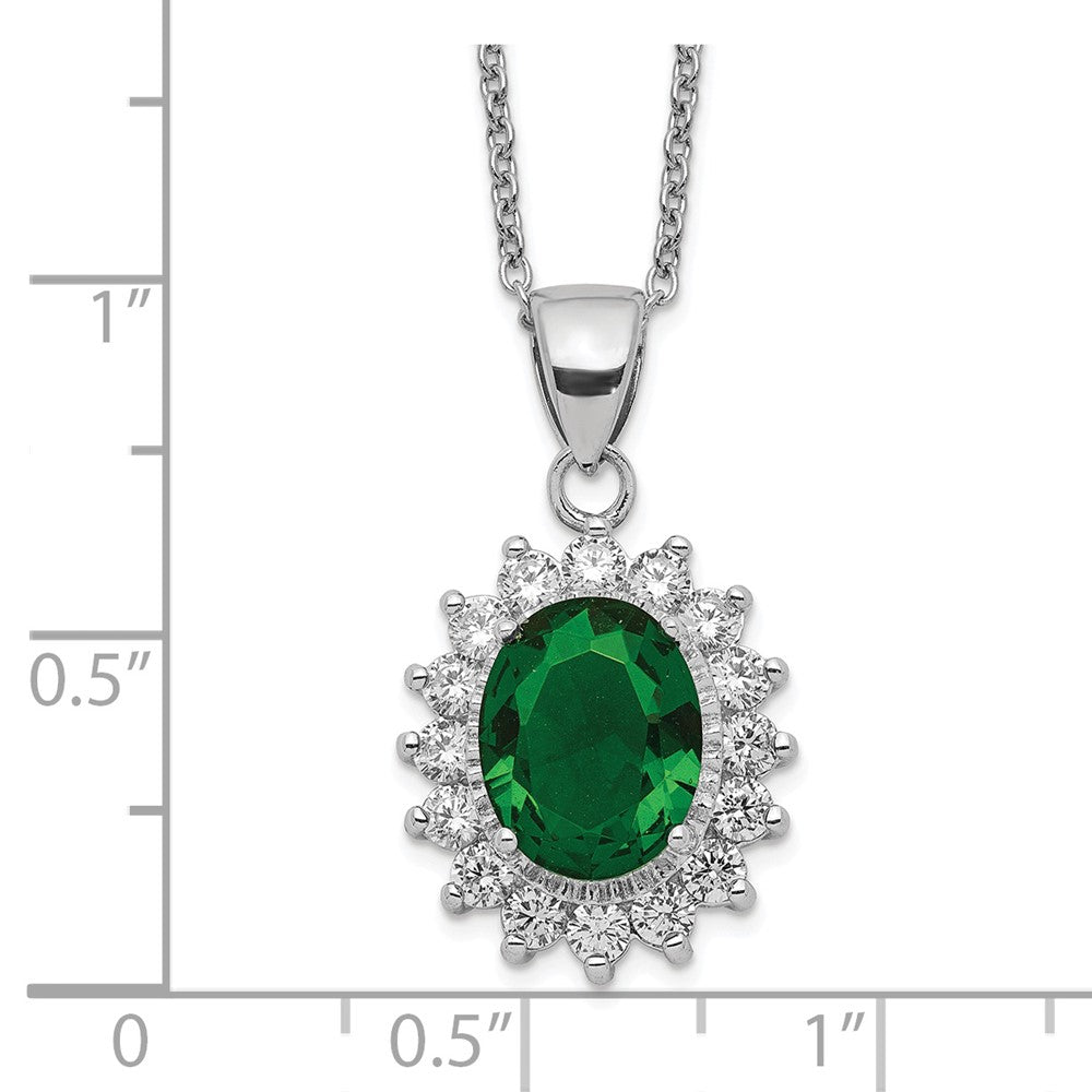 Cheryl M Sterling Silver Rhodium-plated Brilliant-cut Green Glass and Brilliant-cut White CZ Oval 18.25 Inch Necklace 18.25 Inches