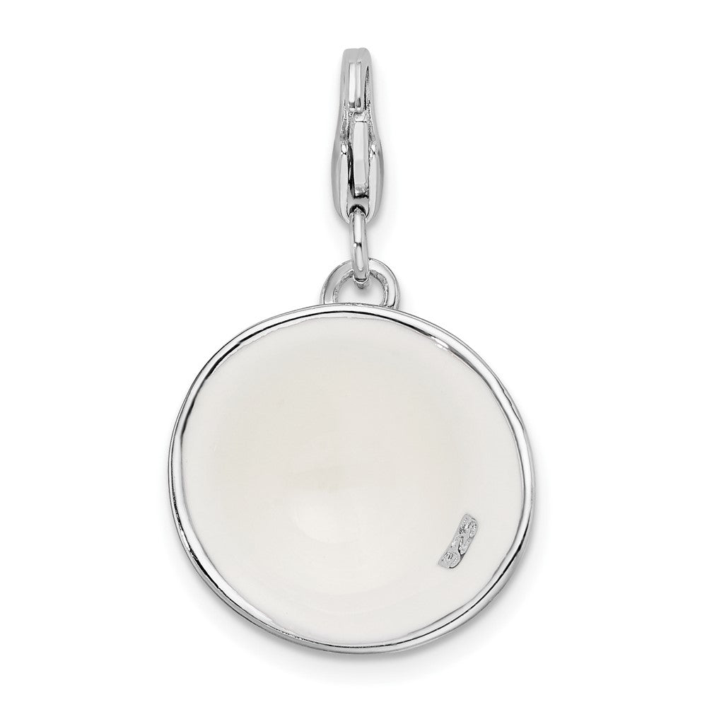 Amore La Vita Sterling Silver Rhodium-plated Polished 3-D Black and White Enameled Hat Charm with Fancy Lobster Clasp