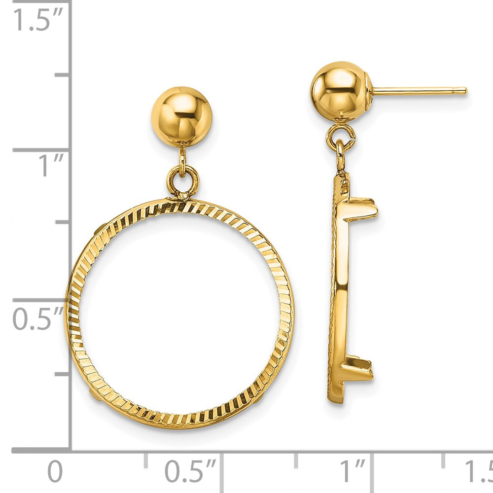 Wideband Distinguished Coin Jewelry 14K Gold Polished & Diamond-Cut Classic 17.8mm Prong Coin Bezel Post Dangle Earrings
