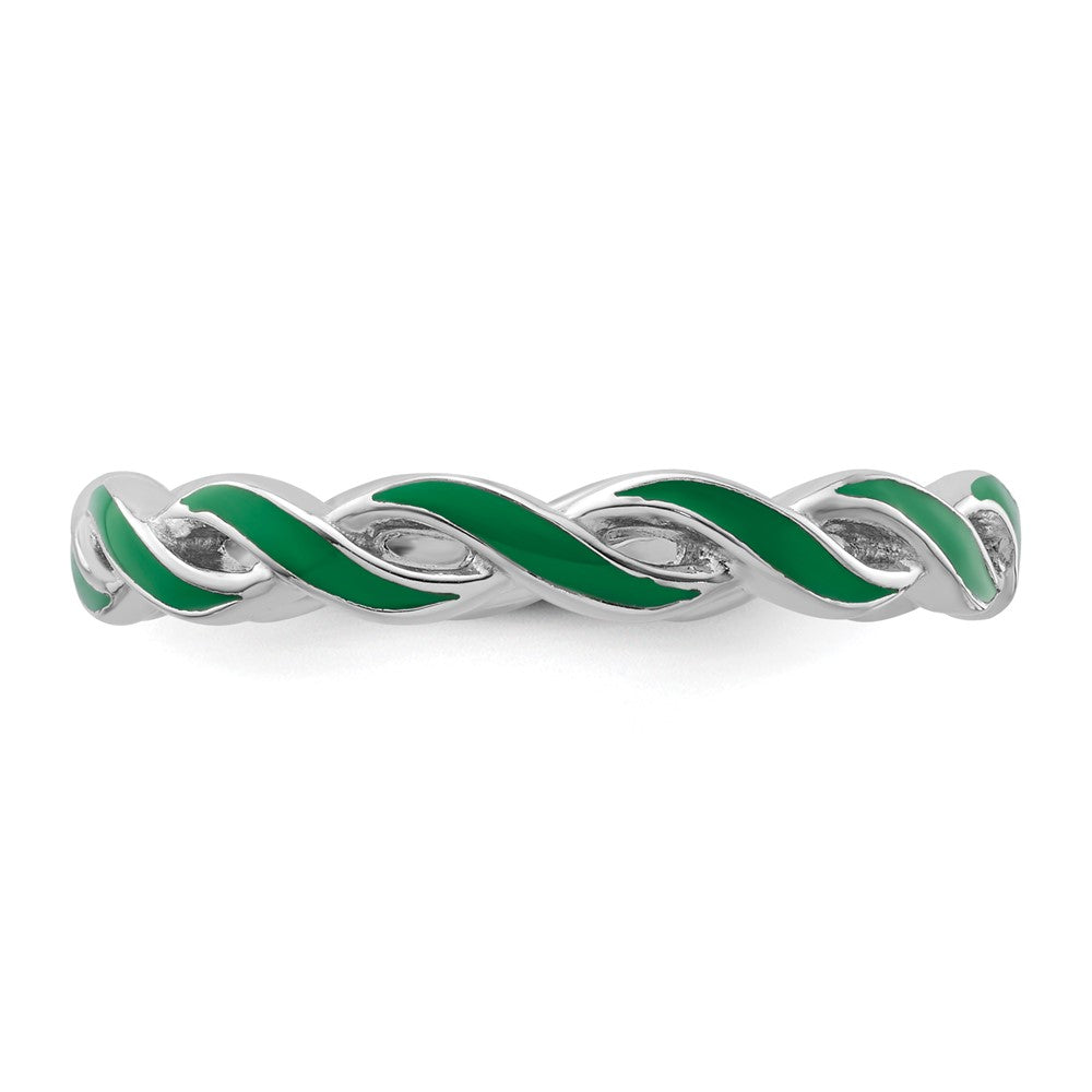 Sterling Silver Stackable Expressions Green Enamel Ring Size -10
