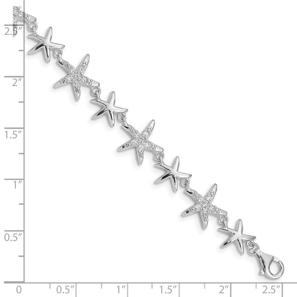 Sterling Silver Rhodium-plated CZ Starfish 7.25 inch Bracelet 7.25 inches