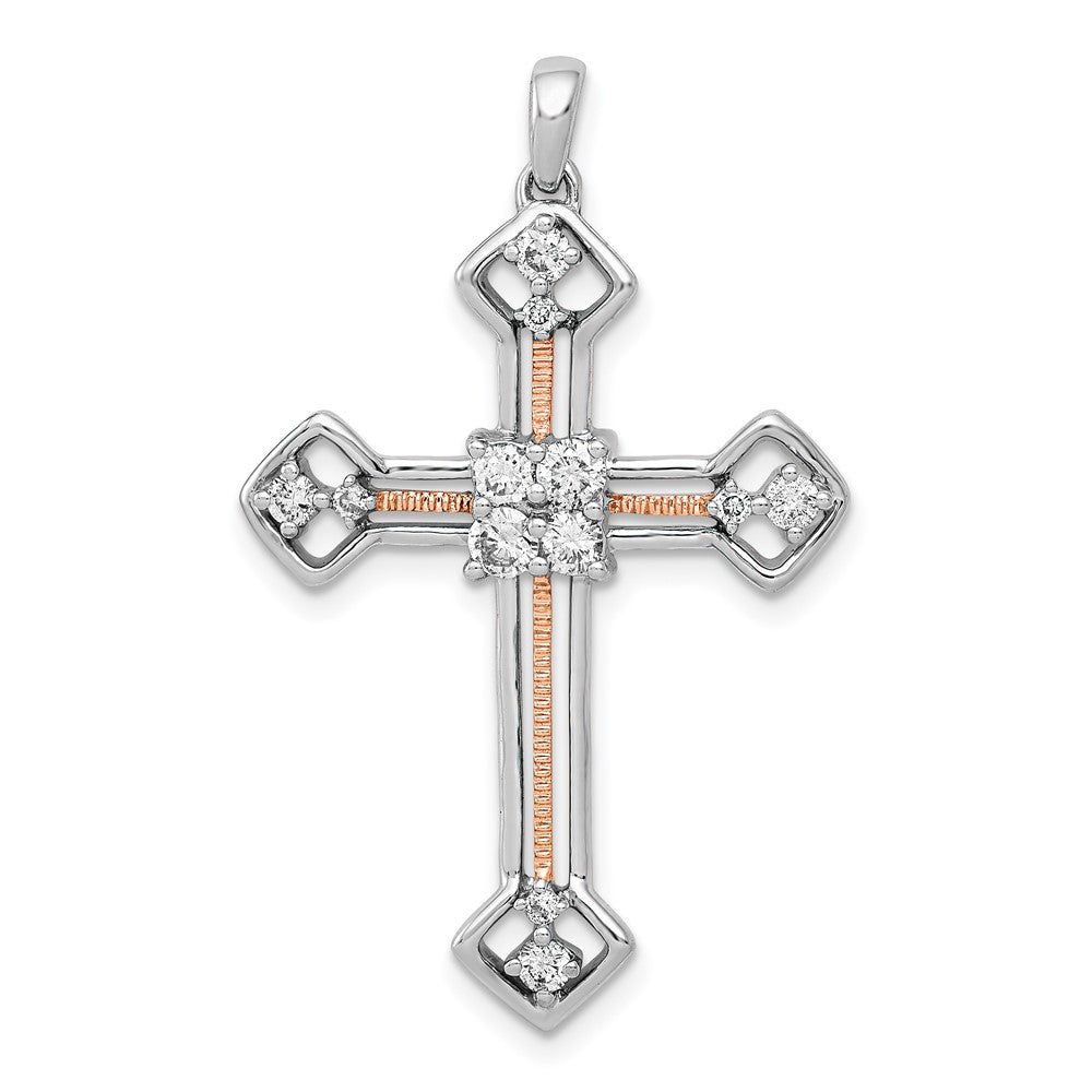 14k Two Tone Rose and White Gold 3/8 carat Lab Grown Diamond VS/SI+ G+ Cross Pendant