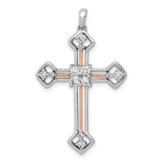 14k Two Tone Rose and White Gold 3/8 carat Lab Grown Diamond VS/SI+ G+ Cross Pendant