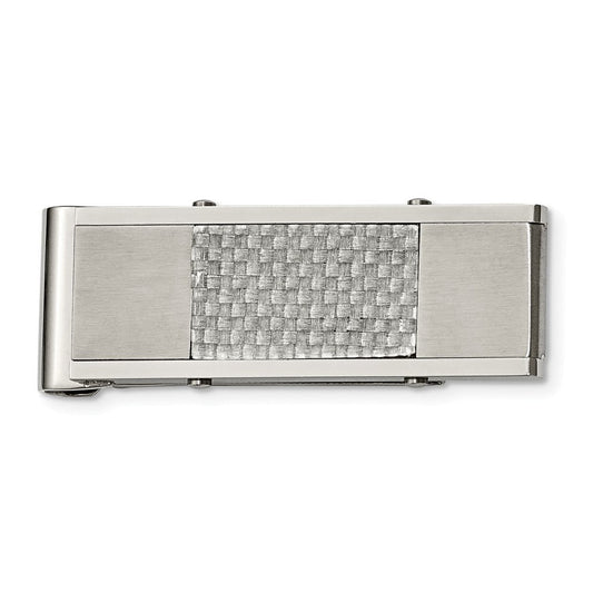 Stainless Steel Grey Carbon Fiber Money Clip - Measures 49x19mm Wide