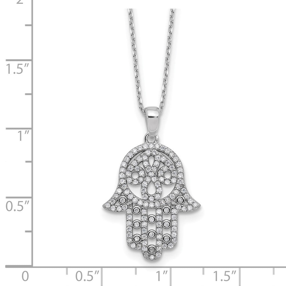 Cheryl M Sterling Silver Rhodium-plated Polished CZ Hamsa Necklace 18 Inches