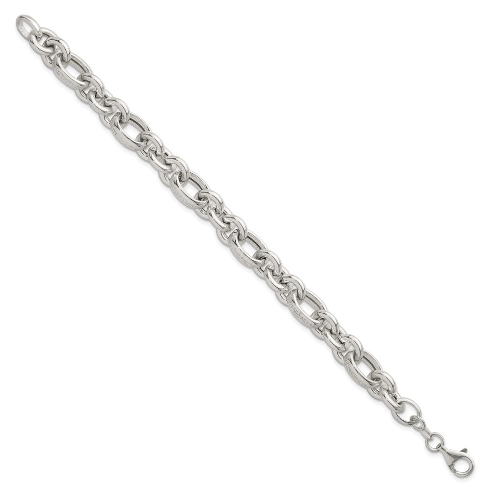 Sterling Silver Polished and Greek Key Links 7.5 inch Bracelet