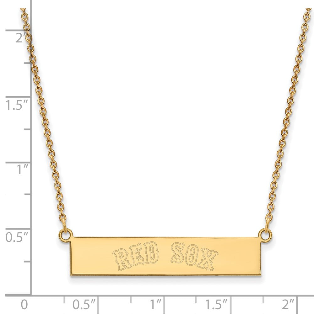 Sterling Silver Gold-plated MLB LogoArt Boston Red Sox Team Script Small Bar 18 inch Necklace