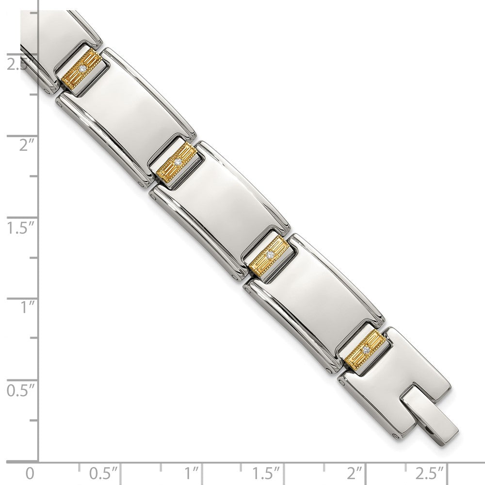 Chisel Stainless Steel Polished with 14K Gold Accent and 1/10ct. Diamond 8.5 inch Link Bracelet 8.5 inches