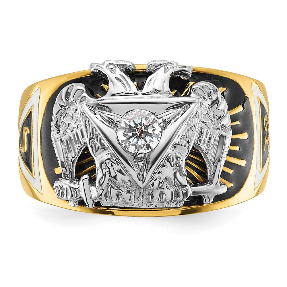 IBGoodman 14k Two-tone Men's Polished and Textured with Multi-color Enamel and Diamond 32nd Degree Scottish Rite Masonic Ring
