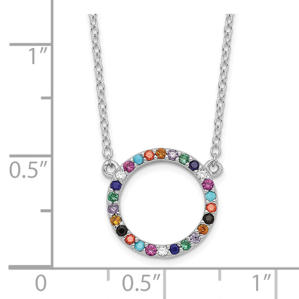 Sterling Silver Rhodium-plated Polished Multi-color Circle CZ Necklace 18 Inches