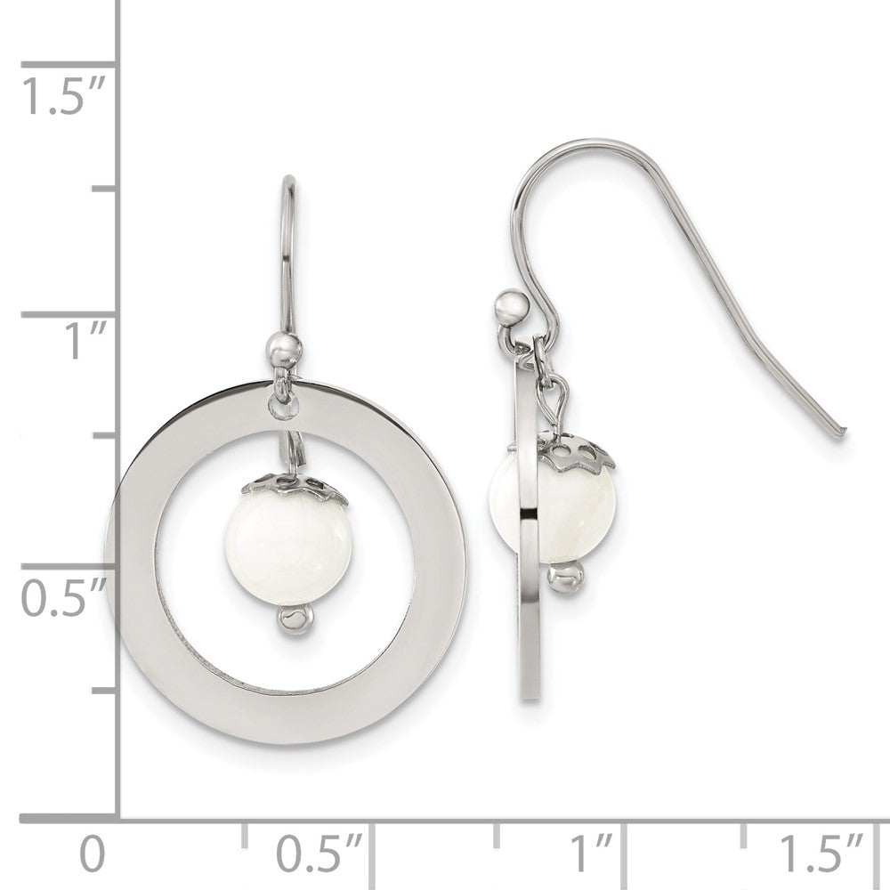 Stainless Steel Polished w/Synthetic White Turquoise Dangle Earrings